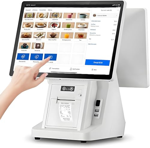 GEJLELDS Système de Point de Vente (POS) Double écran pour Restaurant avec écran Tactile de 15,6 Pouces - Caisse enregistreuse Tout-en-Un pour Petites Entreprises, 8 Go de RAM, SSD de 128 Go