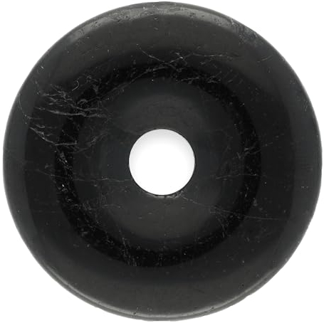 Lebensquelle Plus Edelstein Donut Ø 40 mm + Baumwollband + Edelsteinkarte | Naturstein Anhänger Halskette | Echte Heilsteinkette inkl. Band (Turmalin, schwarz (Schörl))