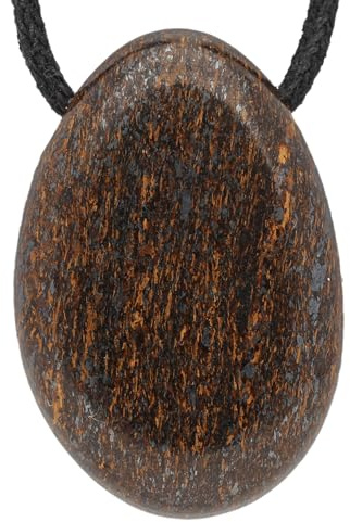 Lebensquelle Plus Tropfen Anhänger mit Baumwollband + Edelsteinkarte | Set-Angebot Echter Edelsteinanhänger | Gebohrter Trommelstein Tropfenanhänger (Bronzit)