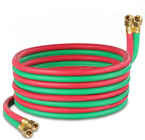 ABN Tuyau d'oxygène acétylène 6,35 mm B raccords double tuyau de soudage Oxy Acétylène Torche Tuyau de coupe Tuyau de chalumeau 7,6 m