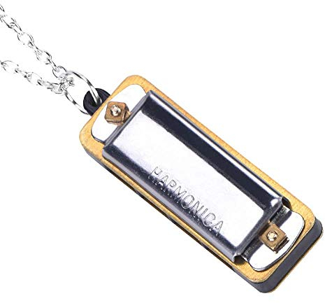 Drfeify Mini Mundharmonika, Tragbare C 4 Löcher 8 Töne Mundharmonika mit Halskettenschlüssel Playing Accessories für Kinder Erwachsene(Silber)