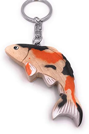 Onwomania - -Koi Fisch Aquarium Schlüsselanhänger - Holz Glücksbringer ideal als Geschenk z.B. für den besten Freund, die beste Freundin, Mama - Für Männer, Frauen & Kinder