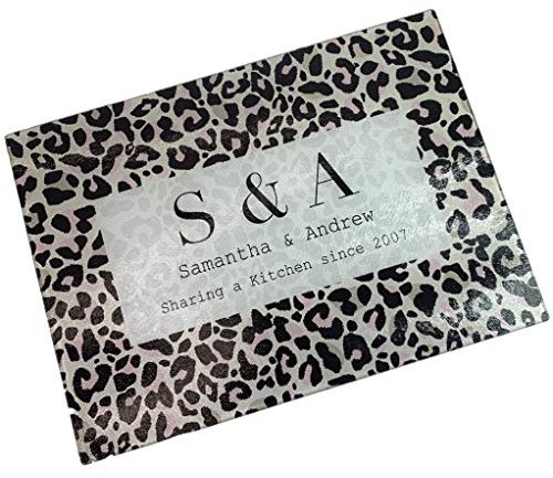 Personalised Glass Chopping Board Cheetah Animal Print Couples Glass Worktop Saver Kitchen Home Gift