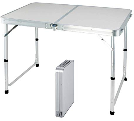 Tragbarer Aluminium-Klapptisch, 120 cm, für Party, Garten, Grillen, Camping, 3 verstellbare Höhe, Leichter Aluminium-Klapptisch für Outdoor-Picknick, Kochen, Größe aufgeklappt: 120 x 60 x 70/62/55 cm