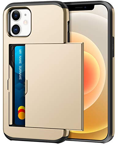 Coolden Compatible with iPhone 12 Case Shockproof Case iPhone 12 Wallet Case Protective Case Rubber Bumper Phone Case Card Holder Slot Wallet Case Cover Compatible with iPhone 12/12 Pro (Gold)