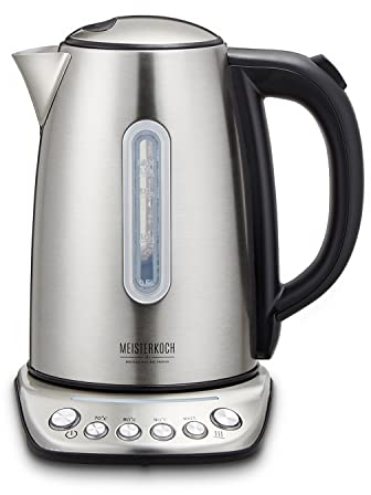 Meisterkoch Wasserkocher WK-1712 TW Edelstahl, 1,7 Liter, Kalkfilter, Wasserstandsanzeige, 30min Warmhaltefunktion, 4 Temperaturstufen, Trockengehschutz & Abschaltautomatik, BPA-frei, 2200 Watt