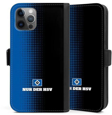 Klapphülle kompatibel mit Apple iPhone 12 Handyhülle aus Kunst Leder schwarz Flip Case HSV Logo Offizielles Lizenzprodukt