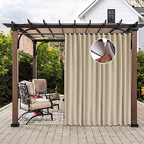 PPGE Home Outdoor Vorhänge mit Klettverschluss Tab Top Vorhänge Im Freien wasserdichte Verdunkelungsvorhänge Aussenvorhang Terrasse 1 Stück Außen Gardinen beige-254x215cm