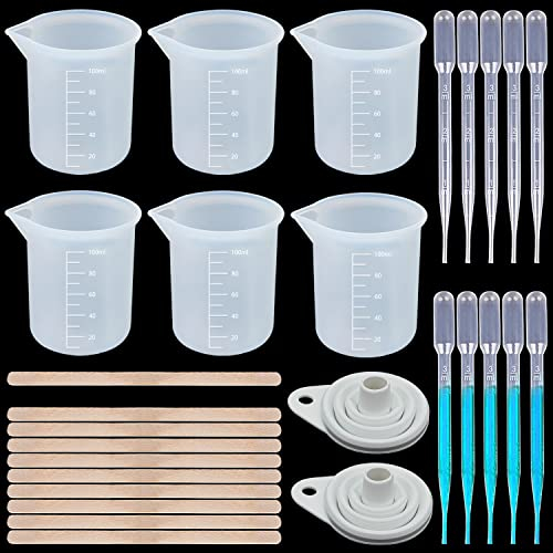 BANTI Silicone Measuring Cup Set of 28, 100 ml, Translucent, Non-Stick, Mixing Cup Tools Kit for DIY Resin Casting, Jewellery Making, Craft Projects