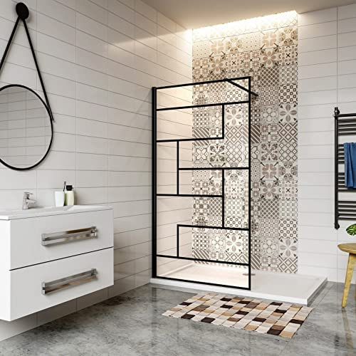 AICA paroi de douche 120x200cm paroi de douche à l'italienne en 8mm verre anticalcaire style moderne avec une barre de fixation noire en 90cm