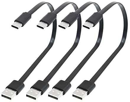 RIIEYOCA Short USB Type C Cable 1FT, Flat Flexible USB C to USB A Cord USB Type C Charging and Data Sync Cable for USB C Devices such as Phones, Power Banks, Black (4 Pack)