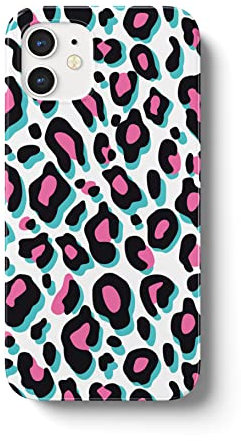 iCaseDesigner Animal Print Phone Case Compatible with iPhone 12 Pro Max. 13. Funky Pink Turquoise Leopard