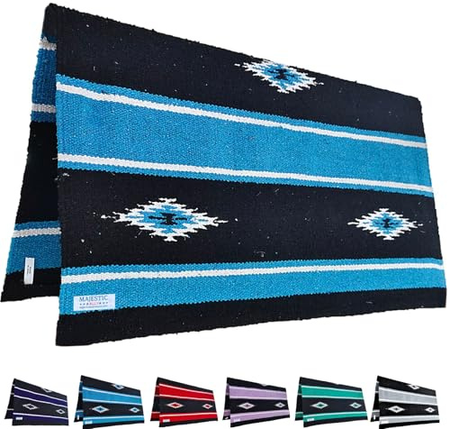 Majestic Ally 36x 34 Navajo Design Acrylic Saddle Blanket -2.4 lbs (Hurricane Blue and Black)