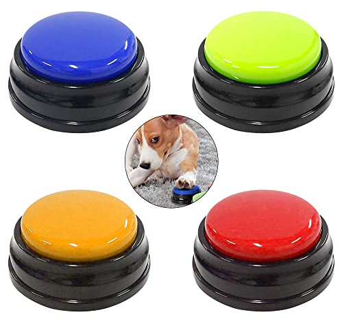 NAVESO Buzzer Mit Aufnahmefunktion Hunde, 4 Stück Answer Buzzers Hund, Buzzer mit Sound, Buzzers Aufnahmefähige Tasten für Hund Interaktion