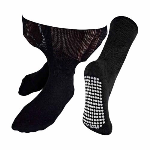 Ohne Gummi Ödeme Socken mit Antirutsch Noppen | Herren & Damen | Dr. Socks | Extra Weite Antirutsch Bambus Diabetiker Socken für Geschwollene Knöchel und Füße (37-40, Schwarz)