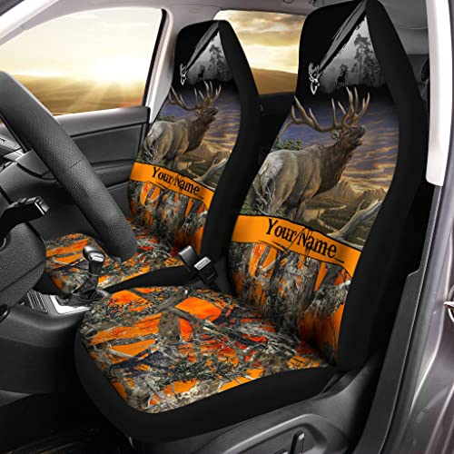 Auto-Schonbezüge Personalisierte Namenselche, Die Orange Jagd-Camouflage Jagen Autoschonbezüge Sportliche Innenraum Sitzschoner Für Anhänger, Lastwagen, Suvs, 52X138Cm