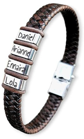 Pulsera con nombres personalizada, MODELO TALY para todas las tallas, ajustable, acero inoxidable. (22, Marrón)