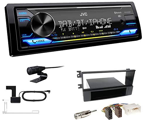 JVC KD-X472DBT 1-DIN Autoradio Bluetooth USB inkl DAB Antenne Einbauset passend für KIA Sorento Facelift 2006-2009 schwarz