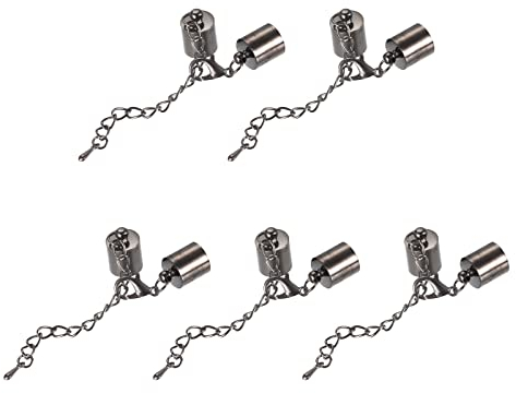 sourcing map 10 Satz 10mm Leder Kordel Endkappen mit Karabinerverschlüssen und Verlängerungskette für DIY Herstellung Armbänder Metallic Schwarz