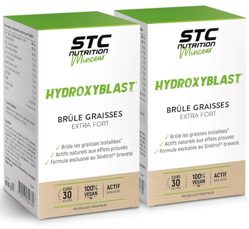 STC NUTRITION - Hydroxyblast - Complément alimentaire brûle-graisse extra fort et coupe-faim - Perte de poids - Ingrédients d'origine naturelle - Actif breveté Sinetrol - 100% vegan - Lot de 2