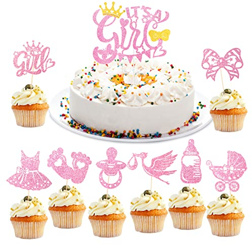 HOWAF 25 Babyparty Deko Mädchen Tortendeko Babyparty Its A Girl Cake Topper Baby Cupcake Toppers Babyparty Tortendeko Baby Shower Cupcake Kuchen Deko für Gender Reveal Party Deko Baby Party Dekoration