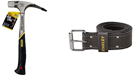 Stanley FatMax Antivibe Latthammer 1-51-937 & STST1-80119 Ledergürtel, 130 x 2.5 x 6.5 cm, 16 Loch | Werkzeuggürtel Herren