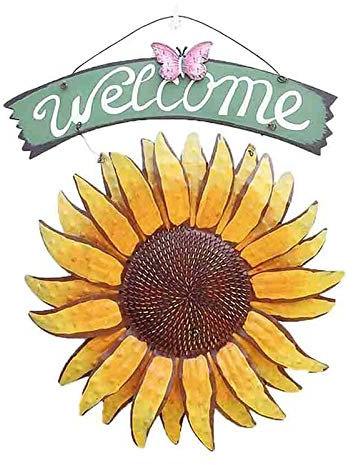 KVSERT Garten Willkommen Metall hängende dekorative Sonnenblume außen handbemalt Willkommensschild für Haustür