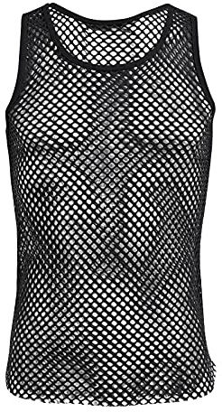 Homme Débardeurs Haut résille Maillot Corps Filet Top t-Shirt musclé Transparent Gym Maillots de Corps d'été T-Shirt d'été sans Manches Noir XXL