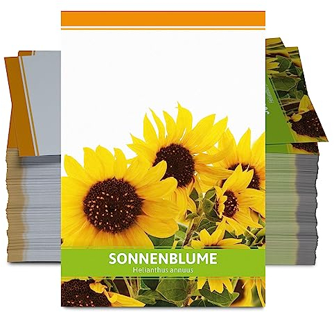FLORTUS Sonnenblumen Samen für Gastgeschenke (100 Tütchen) | Blumensamen perfekt als Dankeschön Geschenke, Werbegeschenke & Gastgeschenke Hochzeit