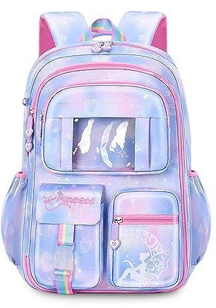 FANDARE Kinderrucksack Schulranzen Schultaschen Mädchen Schulrucksack Kinder Schultasche für 4-9 Klasse Schüler Outdoor Reise Daypacks Kindergartentasche Rucksack mit Plüschanhänger Blau