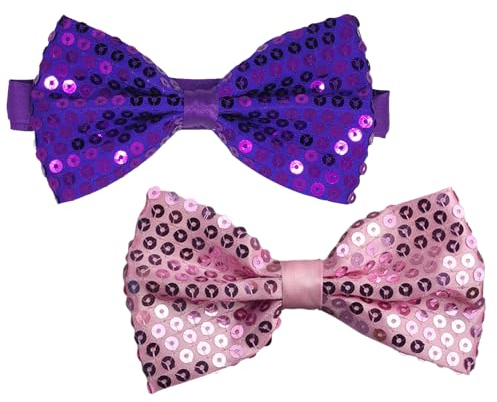 CHENGZI Einfarbige Pailletten Fliege - Reflektierende Party Zubehör Mit Perlen Inlay Für Performance (PURPLE+PINK)