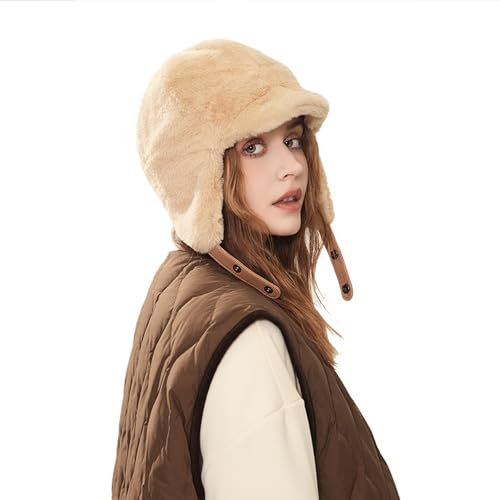 Clakllie Weich Fliegermützen Wintermütze mit Ohrenklappe Outdoor Trappermütze Bomber Hut Winddicht Uschanka Russenmütze,Khaki