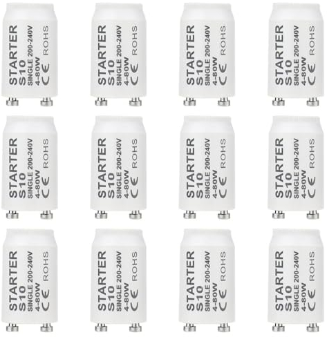 MHMondawn 12 Stück Leuchtstoffröhren-Starter S10 Starter Longlife 4-80 Watt 200-240V Starter für Fuoreszierendes Licht Einzelschaltung von Leuchtstoffröhren