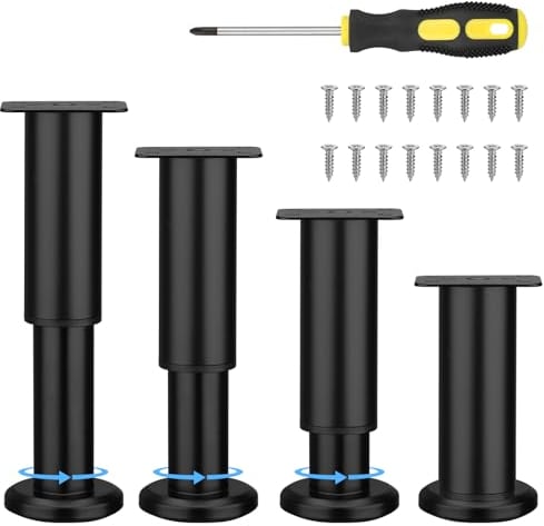 Zocipro 4 Stück Möbelfüße Höhenverstellbar, 12-18cm Möbelfüße Verstellbar Schwarz Metall mit Schrauben, Runde Austauschbare Stützfüße, Möbelbeine Verstellbar für Möbel, Sofa, Schrankfüße, Betten