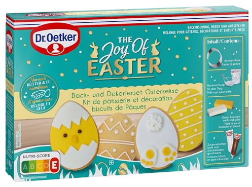 Dr. Oetker The Joy of Easter Back- und Dekorierset Osterkekse: Set mit Ostereier Ausstecher, Backmischung, Dekor Fondant und Zuckerschrift zum Osterkekse formen, 488 g