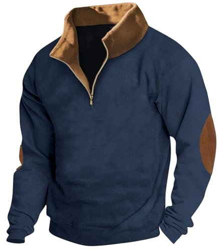 Vetement Homme Casual Outdoor Zippe Col Montant Manches Longues Oversize Tee Shirt Confortable Polo Homme Marque Top Pull Polaire Chemise Chasse Homme Bleu 5XL