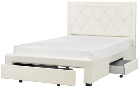 Bett Samt Hellbeige Schubladen Lattenrost 140x200 cm Chesterfield Stil Lievin