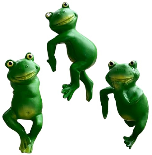 3 Stück Mini Harz Frosch Figuren: Niedlichen Hängende Frösche Frosch Deko Gartenteich Frösche Deko Teichbecken Frosch Teich Zubehör für Terrassenteich Zinkwannen Pflanzschale Garten Balkon Terrasse