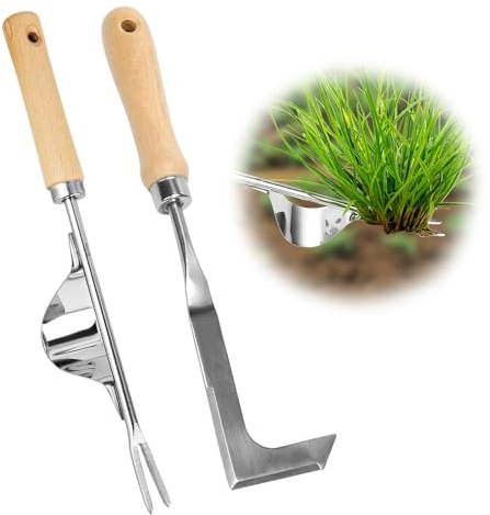 Lotvic Desherbeur Manuel, 2pcs Desherbeur en Acier Inoxydable, Weeder de Jardin avec Désherbeur à Racines, Deherbeur avec poignée en Bois Naturel, pour Désherber Votre Jardin,Creuser