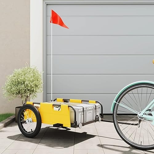 AUVYI Rimorchio per bicicletta per il trasporto di merci pesanti, design pratico, robusto e durevole, giallo, 126 x 63 x 36 cm