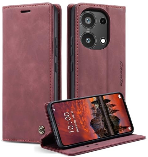 Phernykas Coque pour Xiaomi Redmi Note 13 Pro 4G(Non per 5G) Étui Wallet Cover, Housse Flip en Cuir Premium PU Portefeuille Case, [Fentes pour Cartes] [Magnétique] [Antichoc] [Kickstand], Rouge