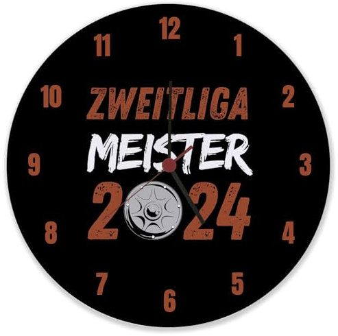 speecheese St. Pauli Meisterschale Wanduhr aus Glas mit Spruch Zweitliga Meister 2024 Fußball Hamburg Reeperbahn Aufstieg Trophäe Wettbewerb Gewinner Felge