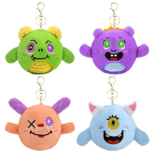 ANBOOR 4 Stück kleine Halloween-Plüschtiere, süßes Monster-Plüsch mit Schlüsselanhänger für Rucksäcke, Klassenzimmer-Belohnungen, Party-Geschenk