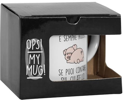 OPS - Tazza Maialino, Tazza Personalizzata con Stampa e Frase, Idea Regalo Originale per Natale, Compleanno o Altre Occasioni, Confezione Regalo Inclusa, Capacità 325 ml, 12,5 x 8,2 x 9,7 cm