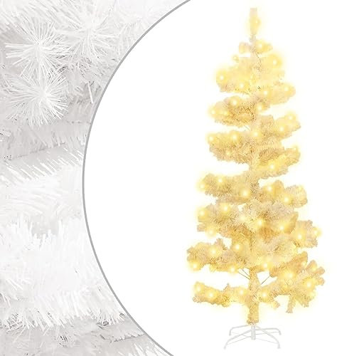 Homgoday Spiral-Weihnachtsbaum mit Beleuchtung und Ständer Weiß 150 cm Christbaum Dekobaum Kunstbaum mit Ständer Tannenbaum Weihnachten Künstlicher Weihnachtsbaum für Weihnachtsdeko