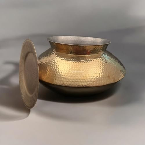 Handcrafted 22L Brass Cooking Pot – Hammered Big Handi for Biryani, Brass Degchi, Buy Deg with Lid - Authentic HUB