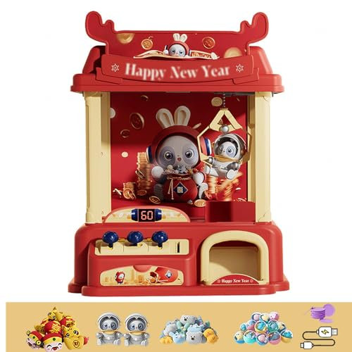 CUCUKAKA Machine Pince Bonbon avec Musique et Lumières,2 Poupées Panda,20 Peluches,20 Gashapons ， Candy Grabber Machine à Pince pour Garçons Filles Âge 5-8-10-13