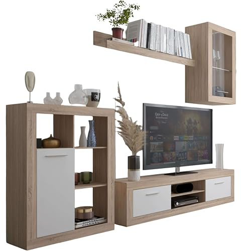 Miroytengo Mueble de Salón Fera Estilo Moderno en Roble Sonoma y Blanco con 2 Puertas 1 Estante y Medidas 270 cm