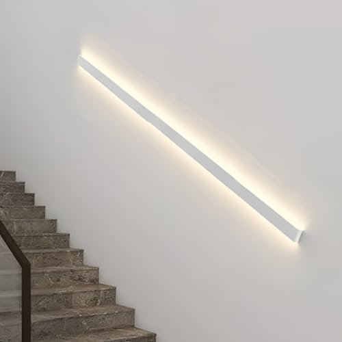 Wall-Mounted Indoor Stair Handrails, Handrail Railings with LED Light, Motion Sensor LED Lighted Staircase Handrail, Three Light Color Adjustments, for Outdoor Stairs Porch Entrance white 1m