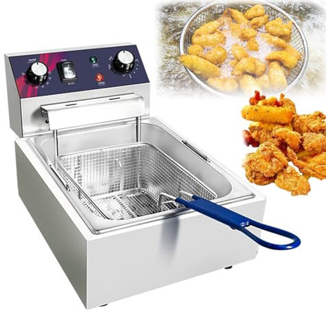 Fritteuse 10/13 l, gewerbliche elektrische Fritteuse, mit Korb-/Zeit- und Temperaturregelung, 3000 W, Edelstahl, für die Küche zu Hause